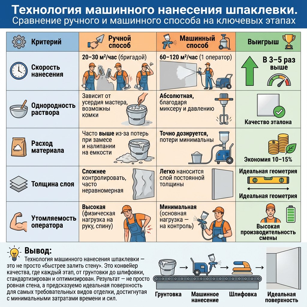 Технология машинного нанесения шпаклевки: как добиться идеально ровной стенки